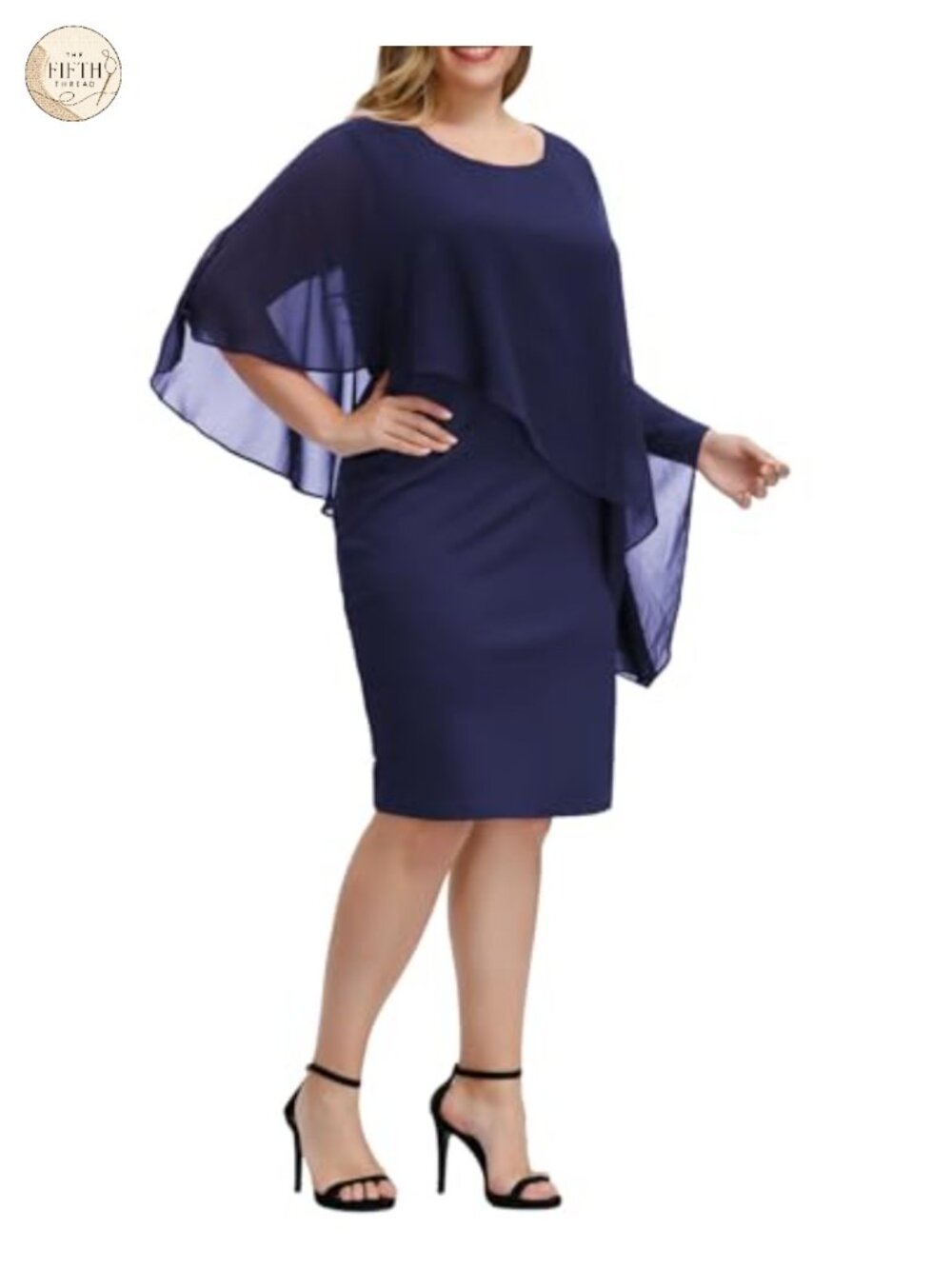Women's Sleeveless Cape Dress Chiffon Overlay Bodycon Midi Cocktail